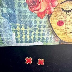 Elegant Red Floral Stud Earrings